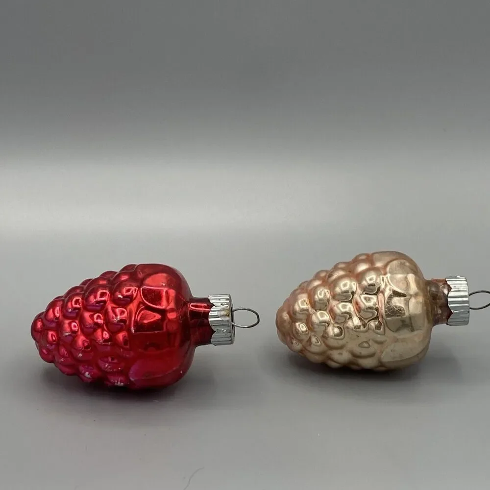 2 Vintage Shiny Brite Grapes Christmas Ornaments Pink And Red Holiday Tree